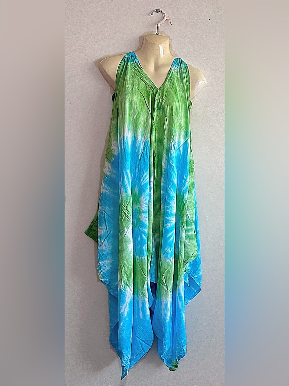 Light Green and Blue Tie-Dye Jumpsuit